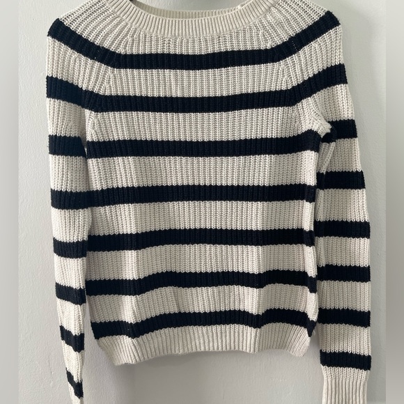Express crewneck knit slightly off white and black striped sweater - Picture 2 of 7